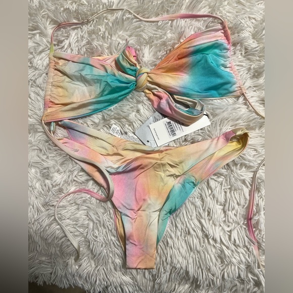 Bond-eye printed multiway S bikini top and NWT XS bottoms set in Champagne - Picture 7 of 7